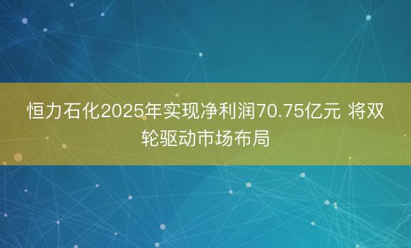 恒力石化2025年实现净利润70.75亿元 将双轮驱动市场布局