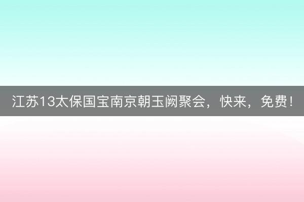 江苏13太保国宝南京朝玉阙聚会，快来，免费！